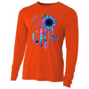 You Are My Sunshine Sunflower American Flag Usa Patriotic Gift Cooling Performance Long Sleeve Crew