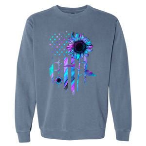 You Are My Sunshine Sunflower American Flag Usa Patriotic Gift Garment-Dyed Sweatshirt