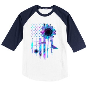 You Are My Sunshine Sunflower American Flag Usa Patriotic Gift Baseball Sleeve Shirt