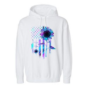 You Are My Sunshine Sunflower American Flag Usa Patriotic Gift Garment-Dyed Fleece Hoodie