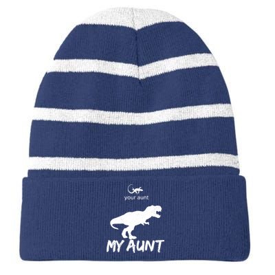 Your Aunt My Aunt Funny Lizard Cute Auntie Dinosaur Family Striped Beanie with Solid Band