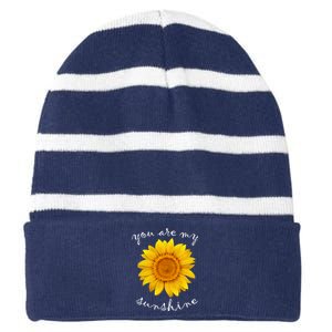 You Are My Sunshine Sunflower Striped Beanie with Solid Band