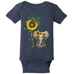 You Are My Sunshine Hippie Sunflower Elephant Baby Bodysuit