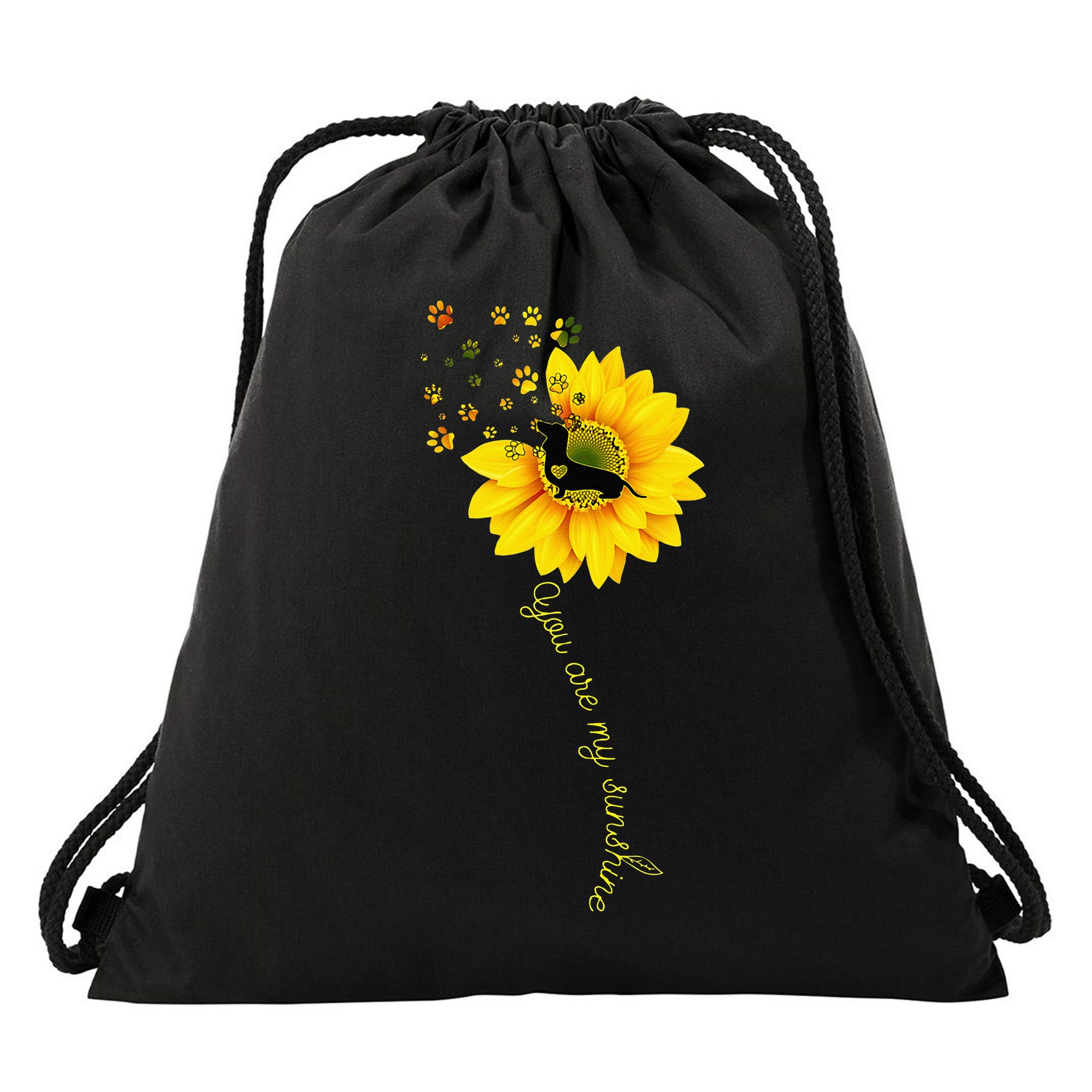 You Are My Sunshine Half Sunflower Dachshund Dog Funny Drawstring Bag