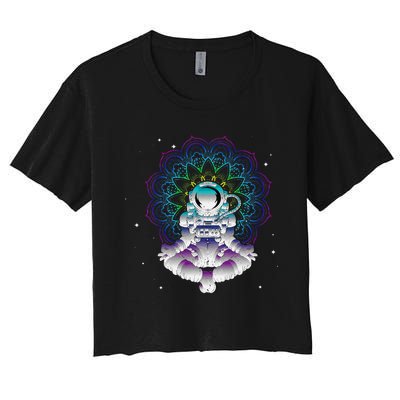 Yoga Astronaut Mandala Zen Meditation Lotus Pose Women's Crop Top Tee