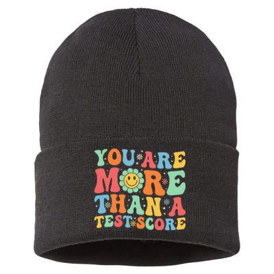 You Are More Than A Test Score Groovy Teacher Testing Day Sustainable Knit Beanie