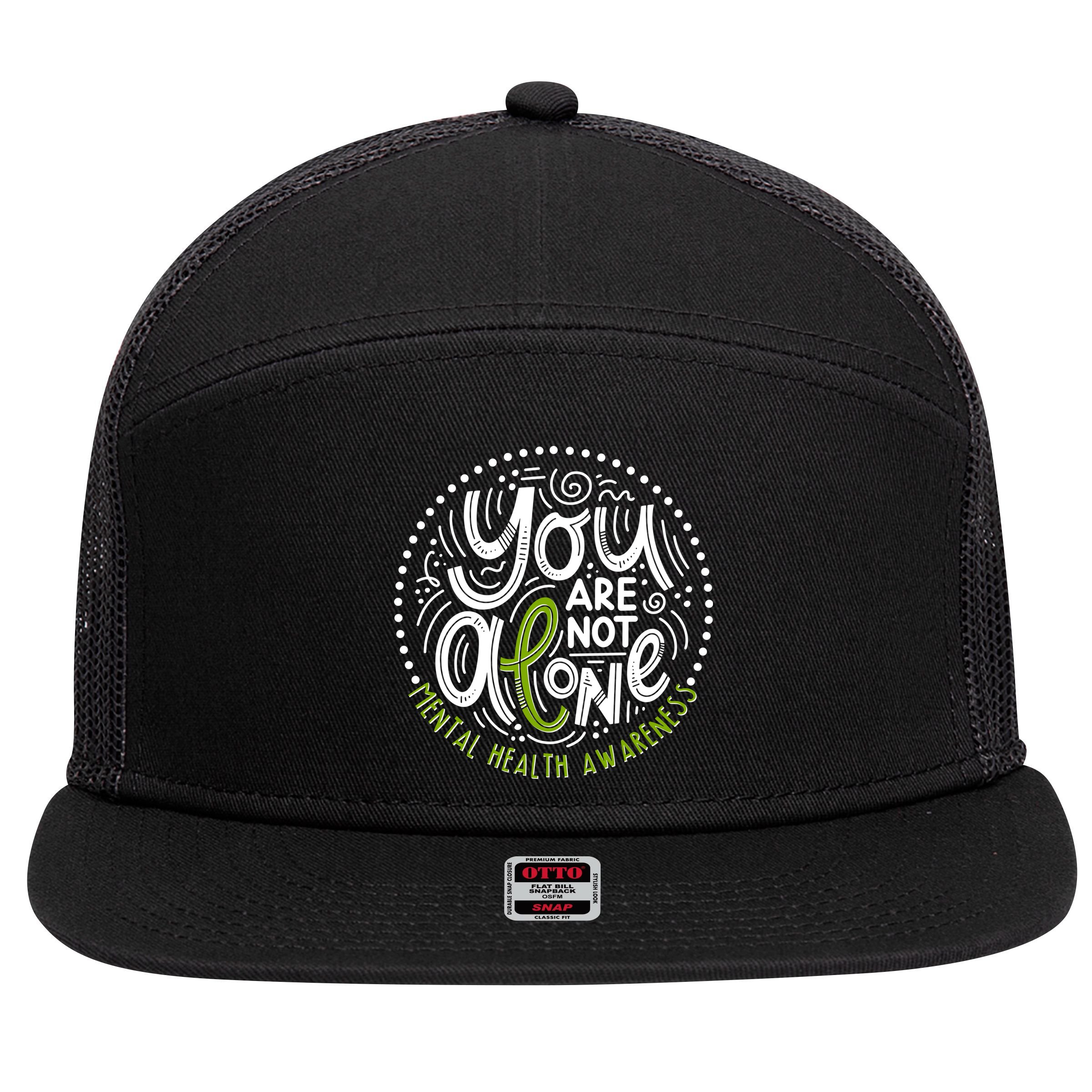 You Are Not Alone Mental Health Awareness 7 Panel Mesh Trucker Snapback Hat