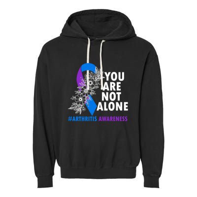 You Are Not Alone Purple And Blue Ribbon Arthritis Awareness Cool Gift Garment-Dyed Fleece Hoodie
