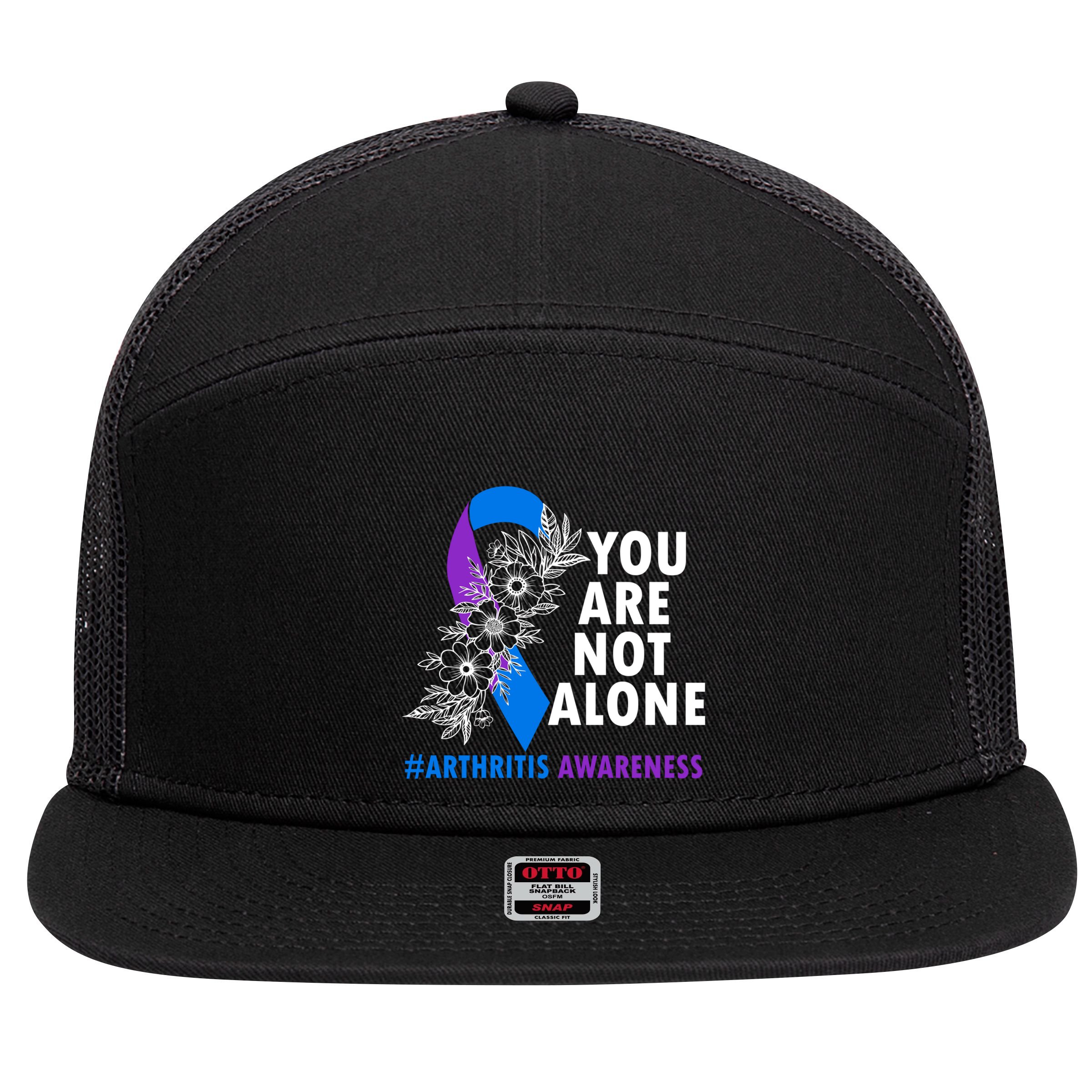 You Are Not Alone Purple And Blue Ribbon Arthritis Awareness Cool Gift 7 Panel Mesh Trucker Snapback Hat