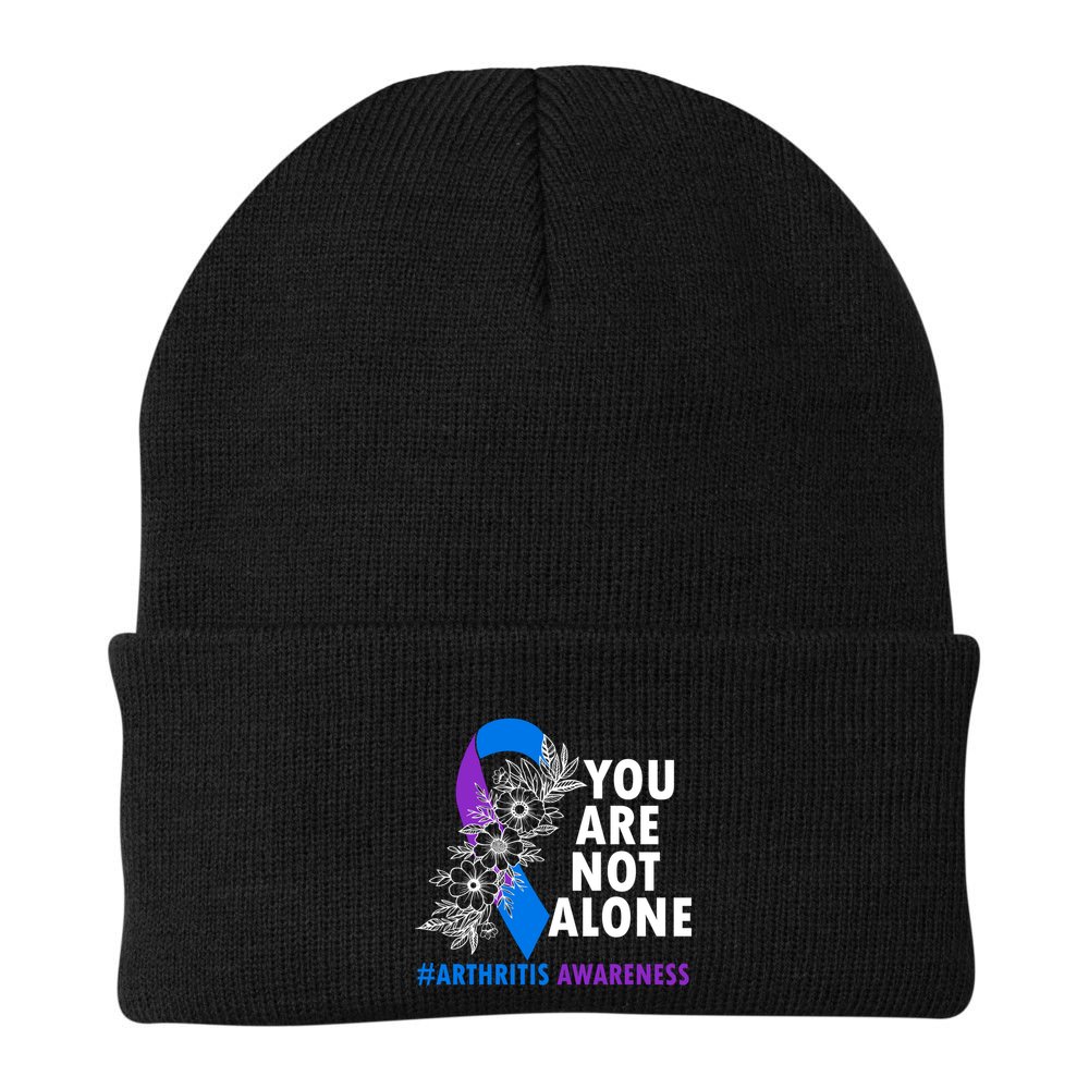 You Are Not Alone Purple And Blue Ribbon Arthritis Awareness Cool Gift Beanie