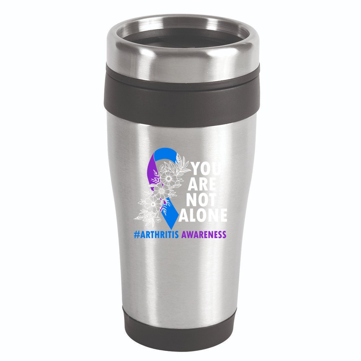 You Are Not Alone Purple And Blue Ribbon Arthritis Awareness Cool Gift 16oz Travel Tumbler