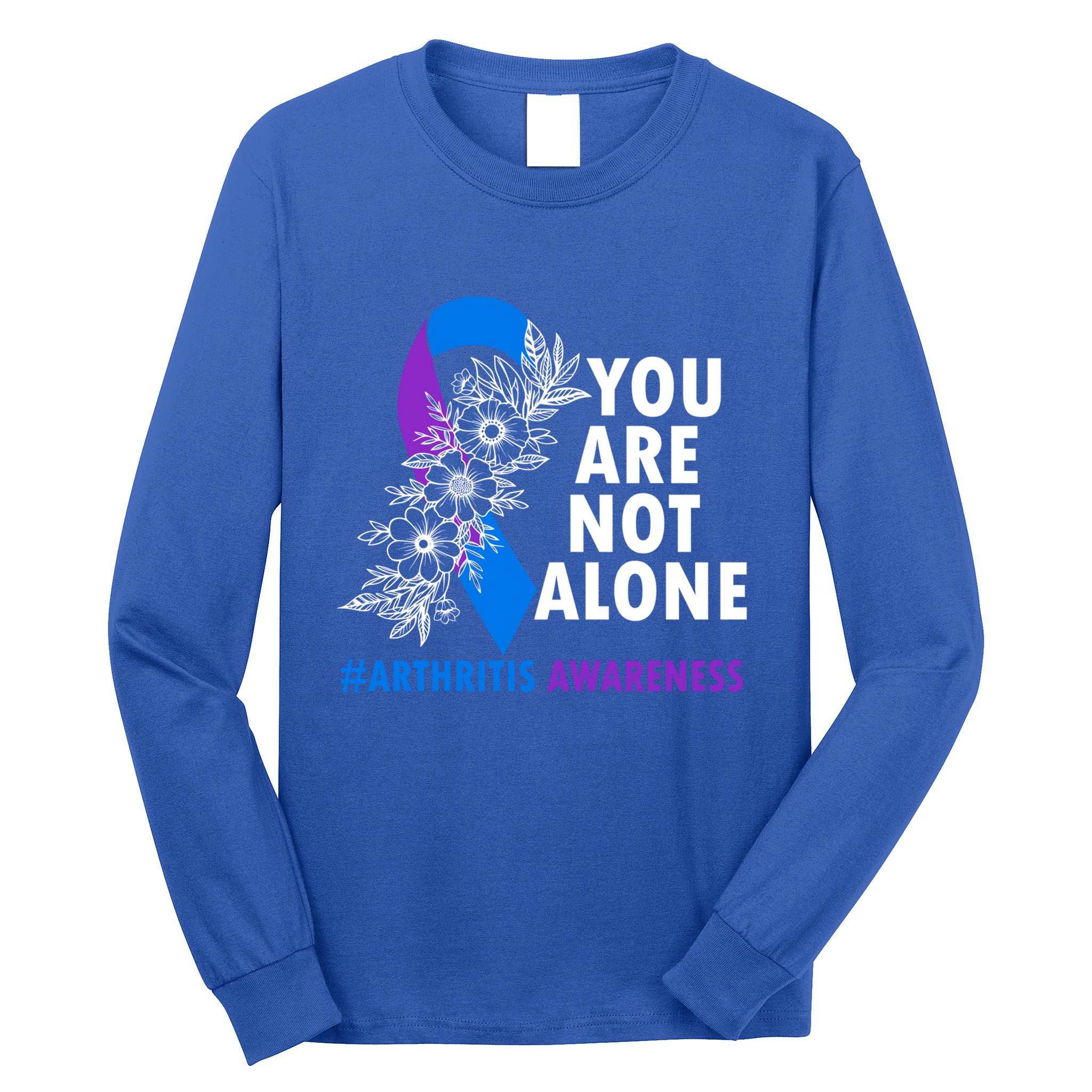 You Are Not Alone Purple And Blue Ribbon Arthritis Awareness Cool Gift Long Sleeve Shirt