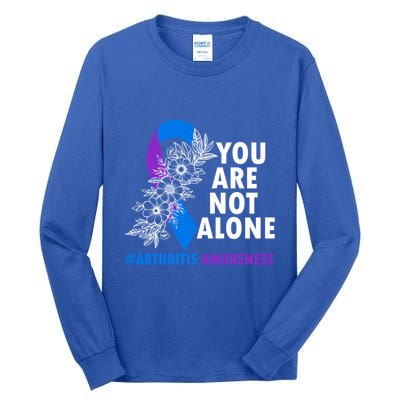You Are Not Alone Purple And Blue Ribbon Arthritis Awareness Cool Gift Tall Long Sleeve T-Shirt