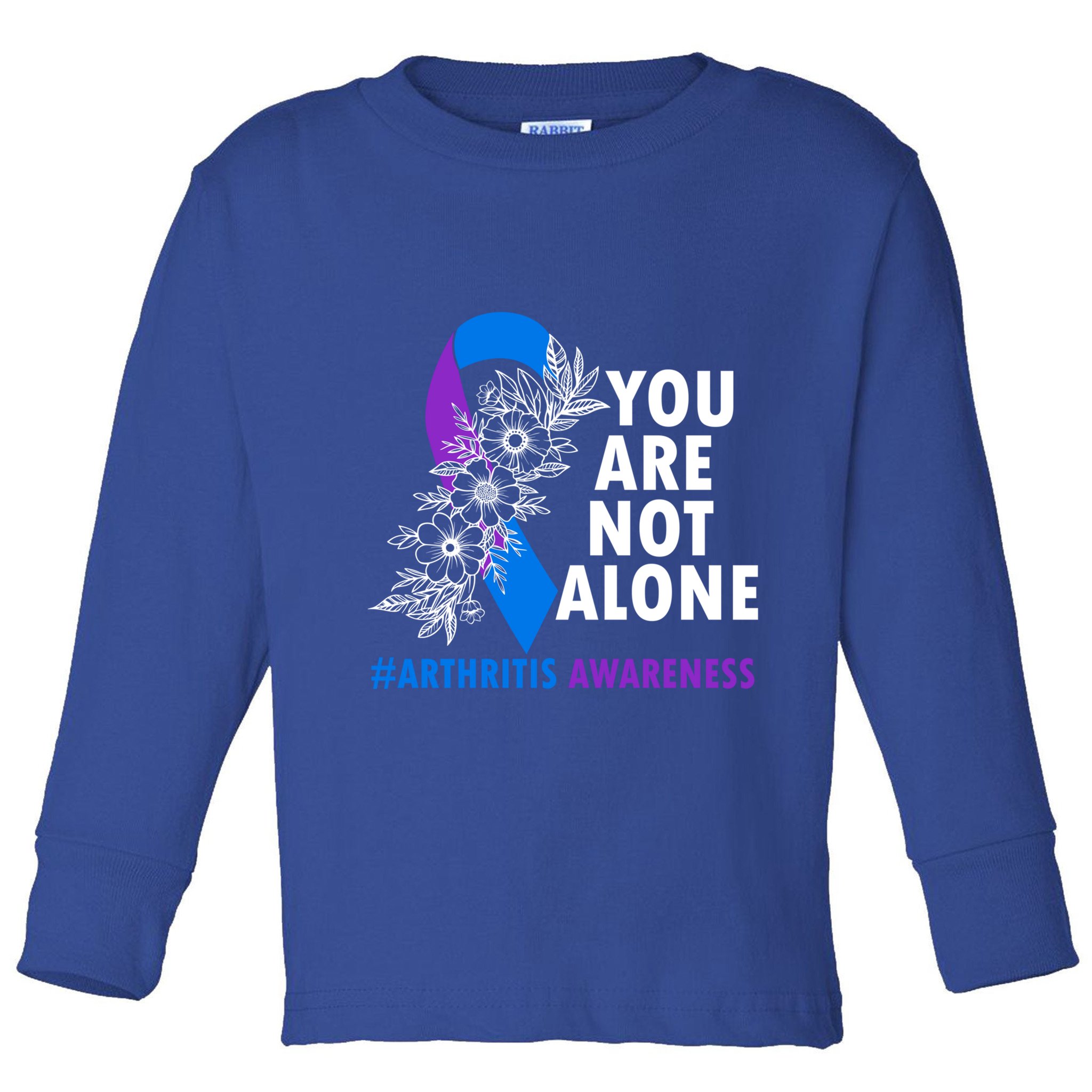 You Are Not Alone Purple And Blue Ribbon Arthritis Awareness Cool Gift Toddler Long Sleeve Shirt