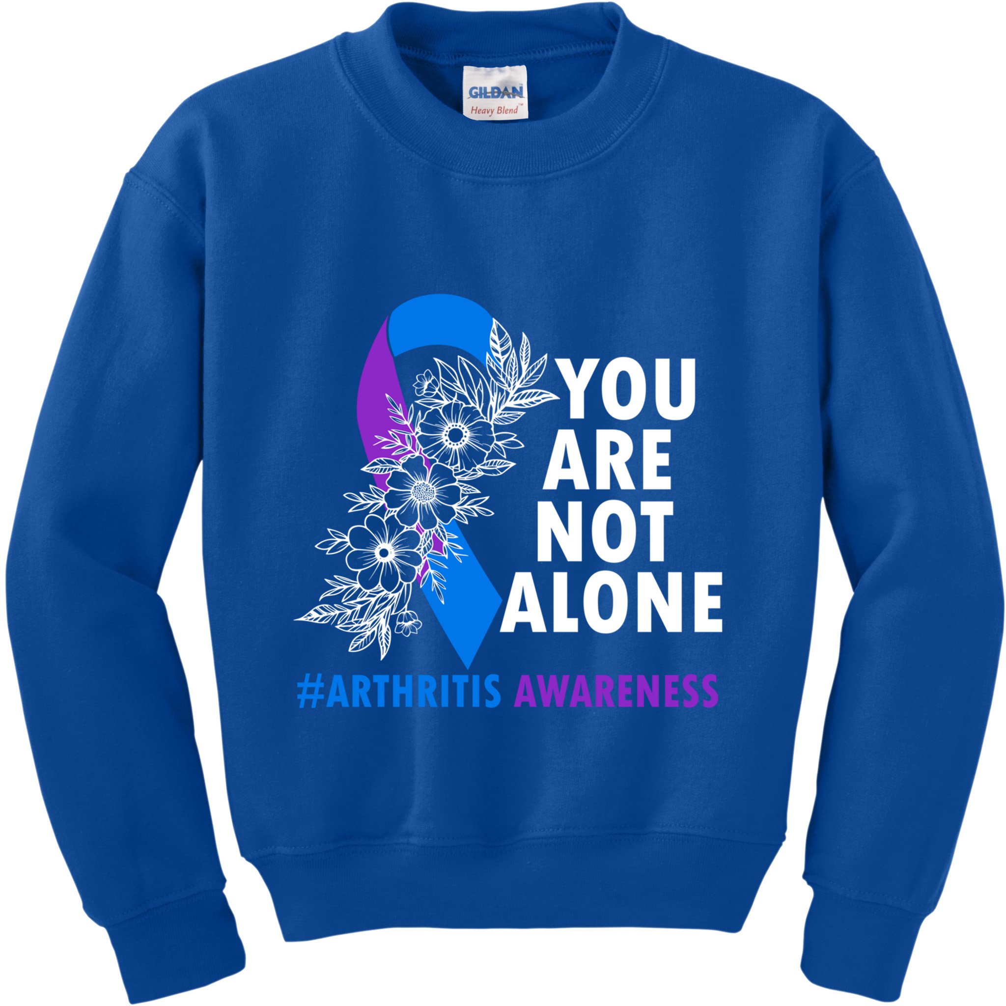 You Are Not Alone Purple And Blue Ribbon Arthritis Awareness Cool Gift Kids Sweatshirt