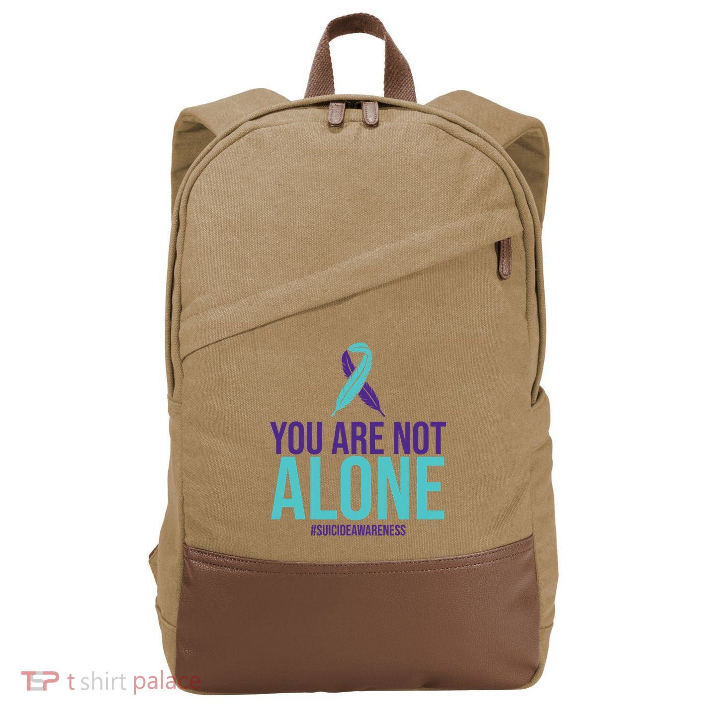 You Are Not Alone Sucide Awareness Ribbon Cotton Canvas Backpack