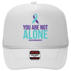 You Are Not Alone Sucide Awareness Ribbon High Crown Mesh Back Trucker Hat