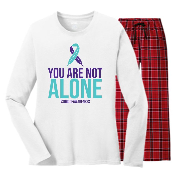 You Are Not Alone Sucide Awareness Ribbon Women's Long Sleeve Flannel Pajama Set 