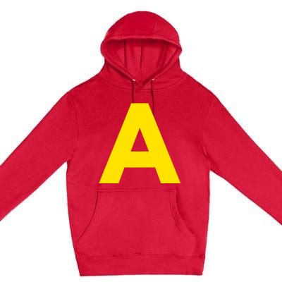 Yellow A On Red For Alvin Costume Halloween Fancy Dress Premium Pullover Hoodie