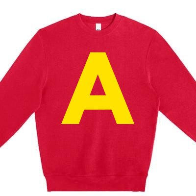 Yellow A On Red For Alvin Costume Halloween Fancy Dress Premium Crewneck Sweatshirt