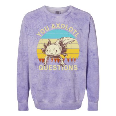 You Axolotl Questions Retro Funny Reptile Colorblast Crewneck Sweatshirt