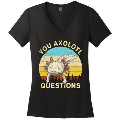 You Axolotl Questions Retro Funny Reptile Women's V-Neck T-Shirt