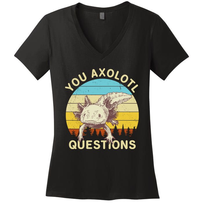 You Axolotl Questions Retro Funny Reptile Women's V-Neck T-Shirt
