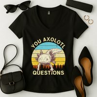 You Axolotl Questions Retro Funny Reptile Women's V-Neck T-Shirt