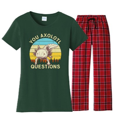 You Axolotl Questions Retro Funny Reptile Women's Flannel Pajama Set