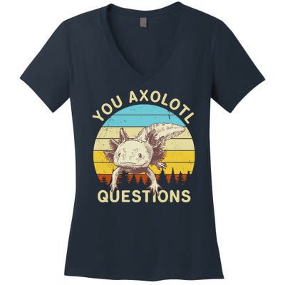 You Axolotl Questions Retro Funny Reptile Women's V-Neck T-Shirt