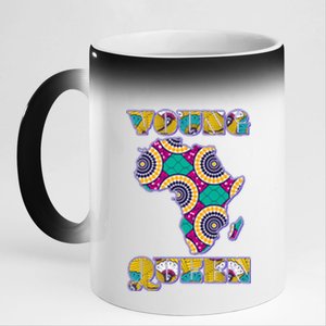 Young African Queen African Cloth Pattern Celebrating Black History 11oz Black Color Changing Mug