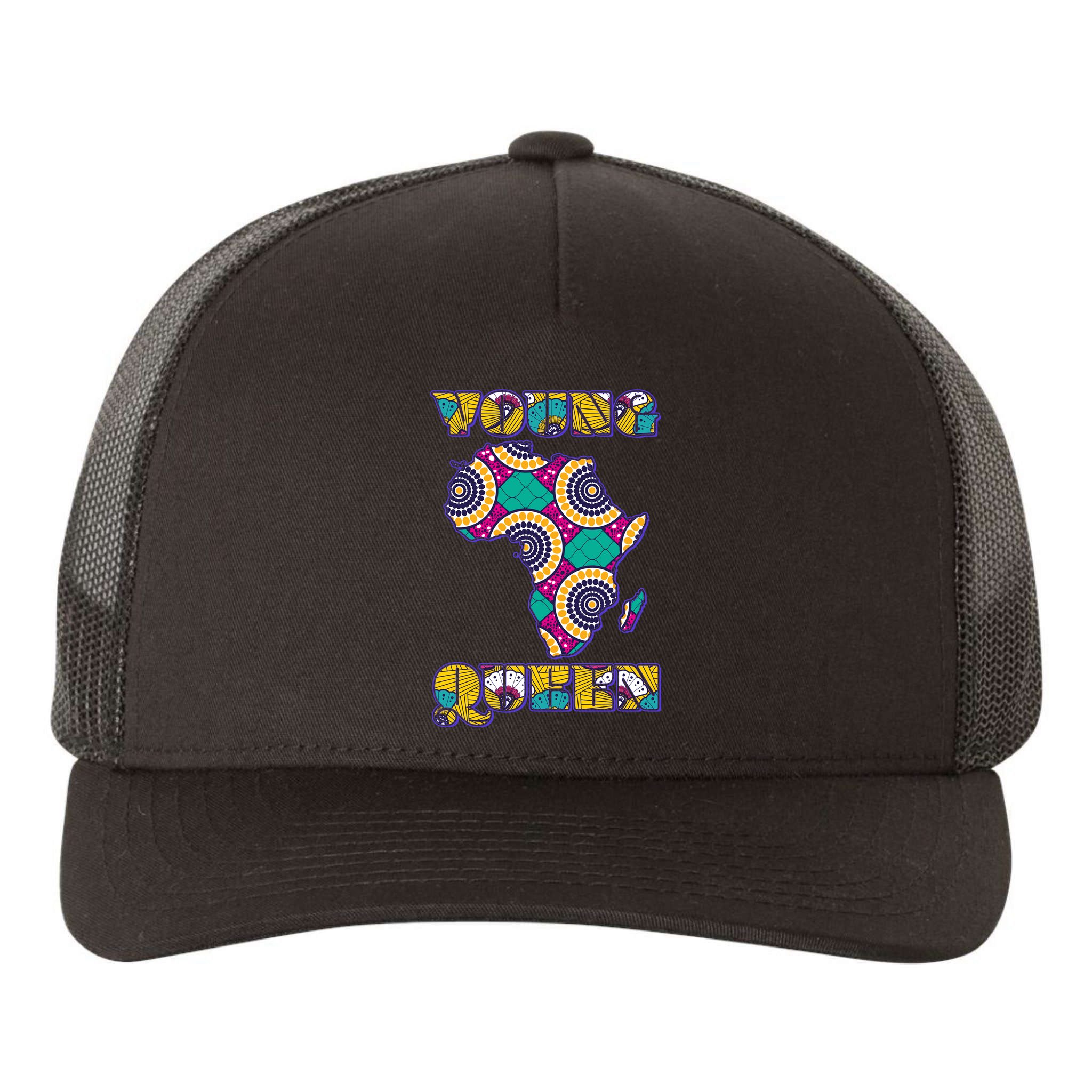 Young African Queen African Cloth Pattern Celebrating Black History Yupoong Adult 5-Panel Trucker Hat
