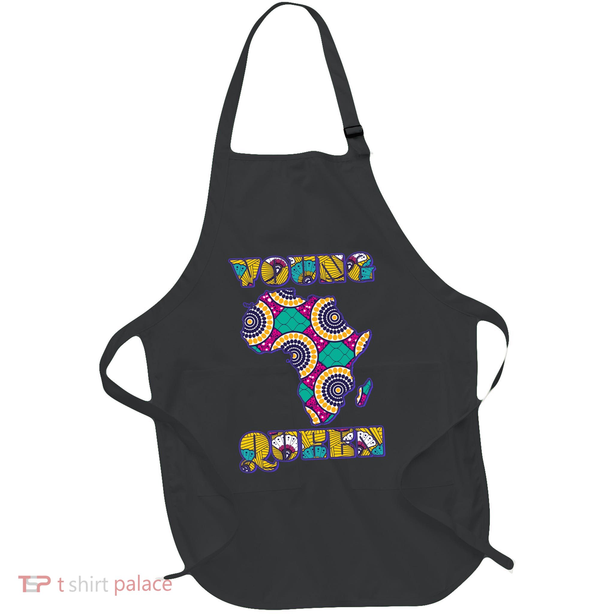 Young African Queen African Cloth Pattern Celebrating Black History Full-Length Apron With Pockets