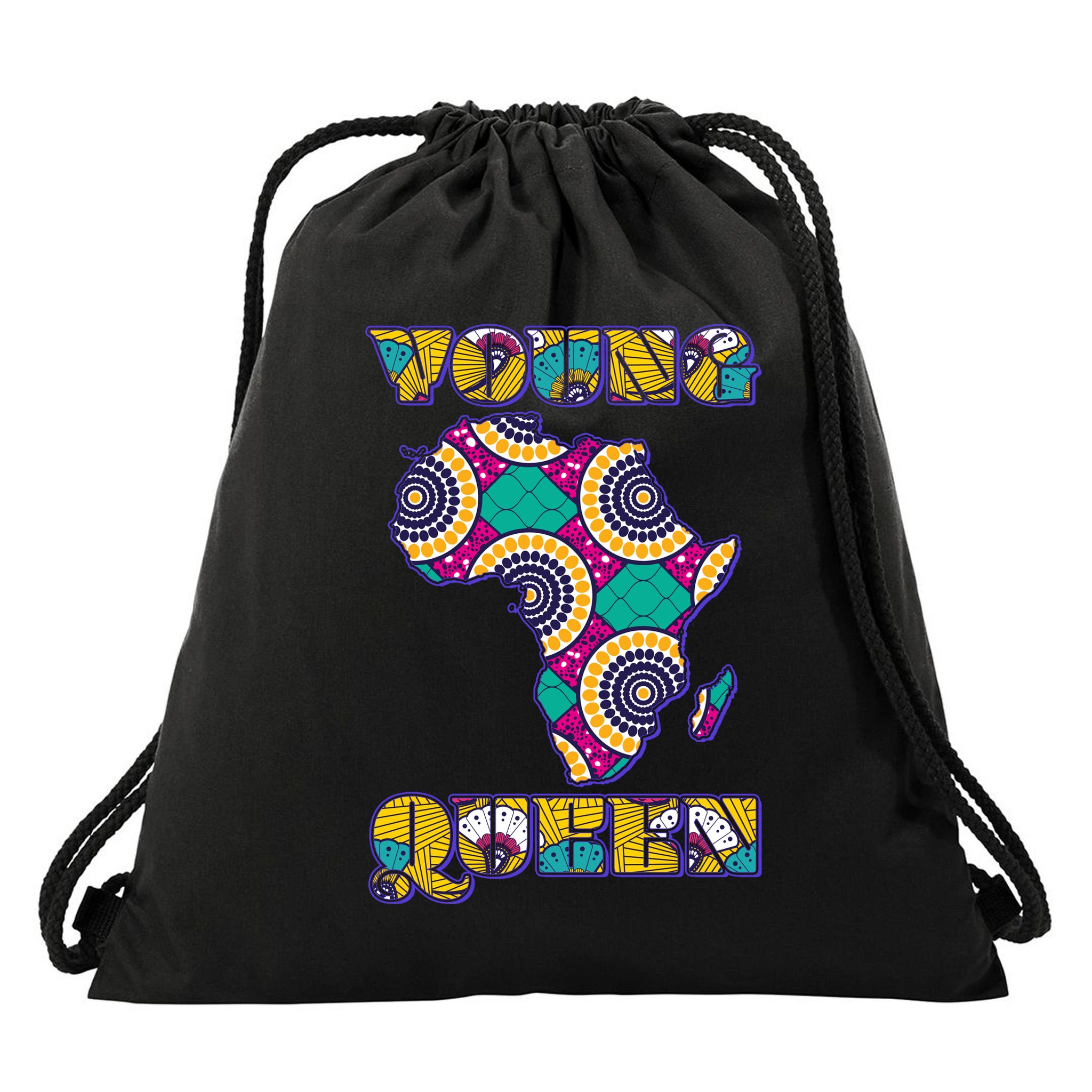 Young African Queen African Cloth Pattern Celebrating Black History Drawstring Bag