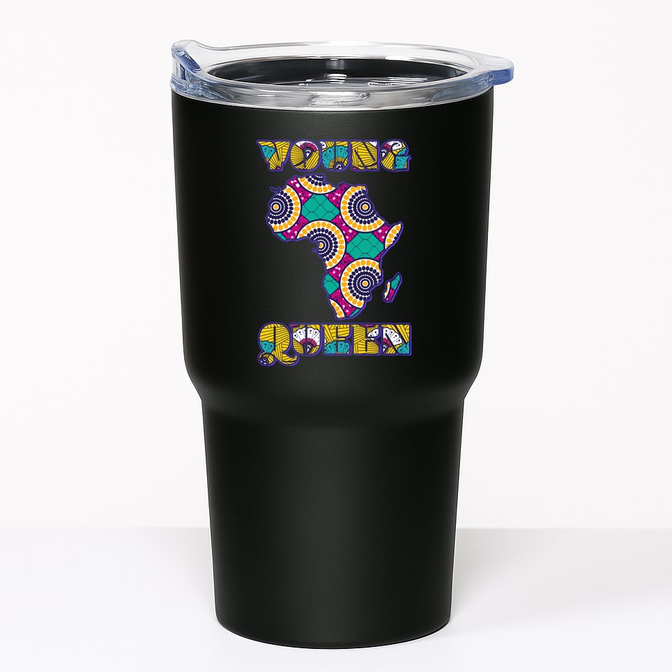 Young African Queen African Cloth Pattern Celebrating Black History Tumbler