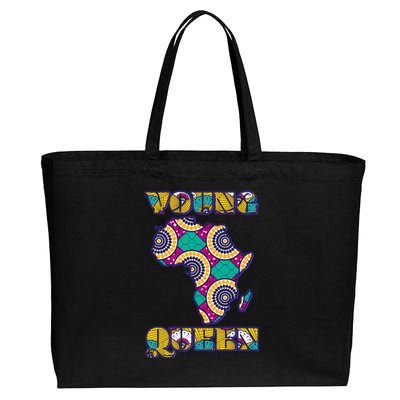 Young African Queen African Cloth Pattern Celebrating Black History Cotton Canvas Jumbo Tote