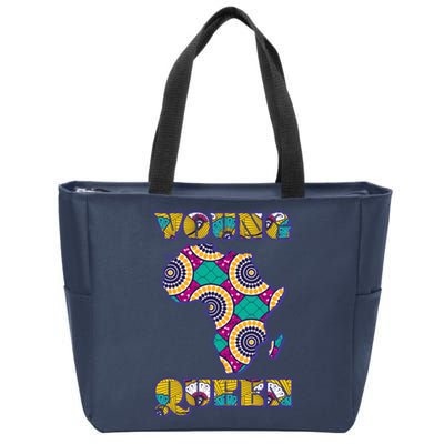 Young African Queen African Cloth Pattern Celebrating Black History Zip Tote Bag