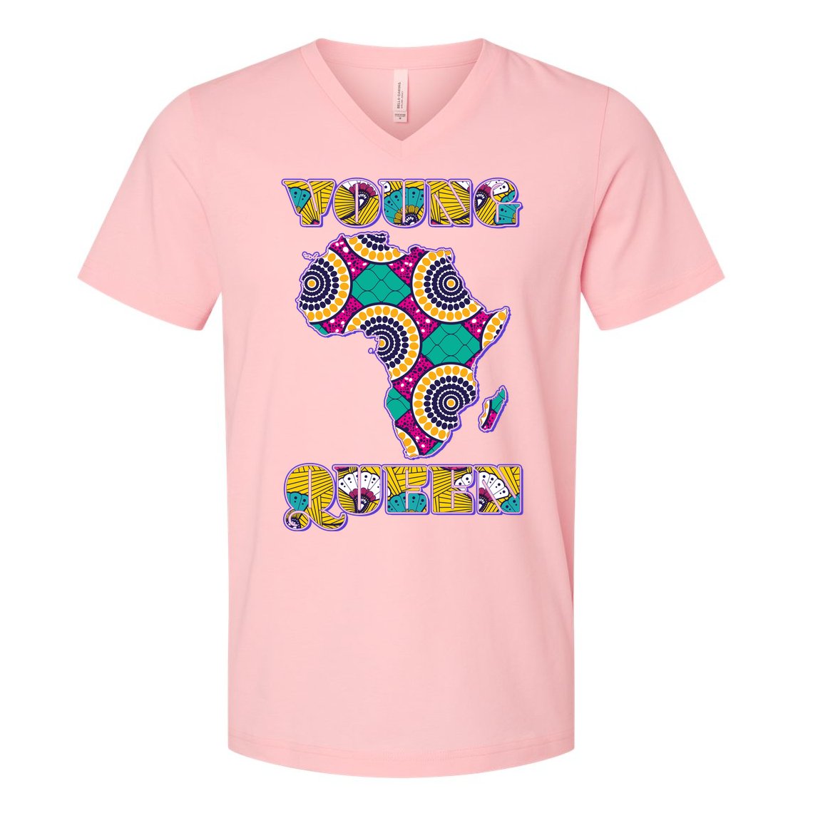 Young African Queen African Cloth Pattern Celebrating Black History V-Neck T-Shirt