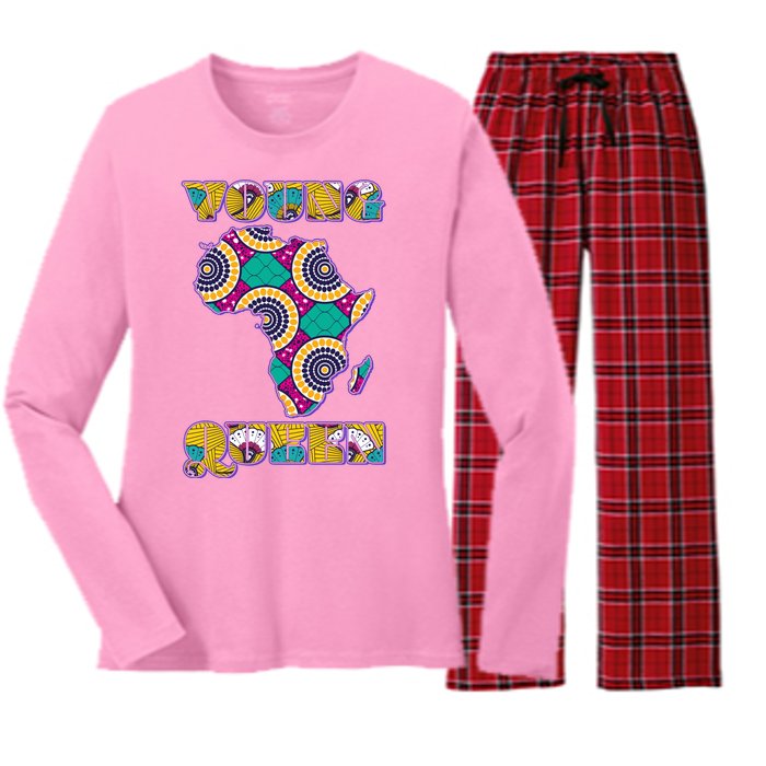 Young African Queen African Cloth Pattern Celebrating Black History Women's Long Sleeve Flannel Pajama Set 