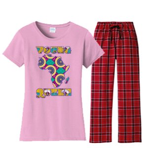 Young African Queen African Cloth Pattern Celebrating Black History Women's Flannel Pajama Set