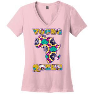 Young African Queen African Cloth Pattern Celebrating Black History Women's V-Neck T-Shirt