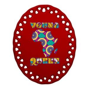 Young African Queen African Cloth Pattern Celebrating Black History Ceramic Oval Ornament