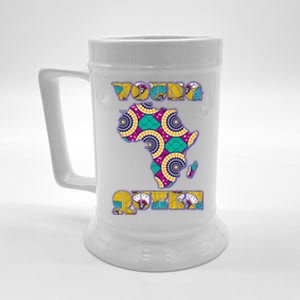 Young African Queen African Cloth Pattern Celebrating Black History Beer Stein