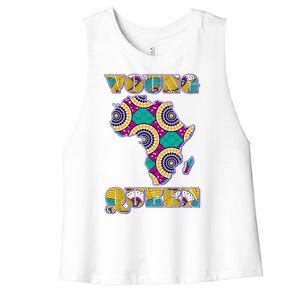 Young African Queen African Cloth Pattern Celebrating Black History Women's Racerback Cropped Tank