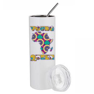 Young African Queen African Cloth Pattern Celebrating Black History Stainless Steel Tumbler