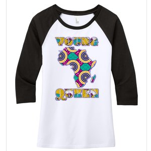 Young African Queen African Cloth Pattern Celebrating Black History Women's Tri-Blend 3/4-Sleeve Raglan Shirt