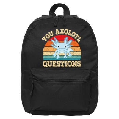 You Axolotl Questions Funny Axolotls Retro Kawaii  16 in Basic Backpack