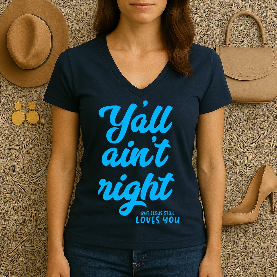 Y'all ain't right but Jesus still loves you Women's V-Neck T-Shirt