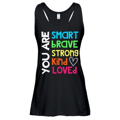 You Are Smart Brave Strong Kind Loved Motivation Teacher Ladies Essential Flowy Tank