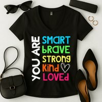 You Are Smart Brave Strong Kind Loved Motivation Teacher Women's V-Neck T-Shirt